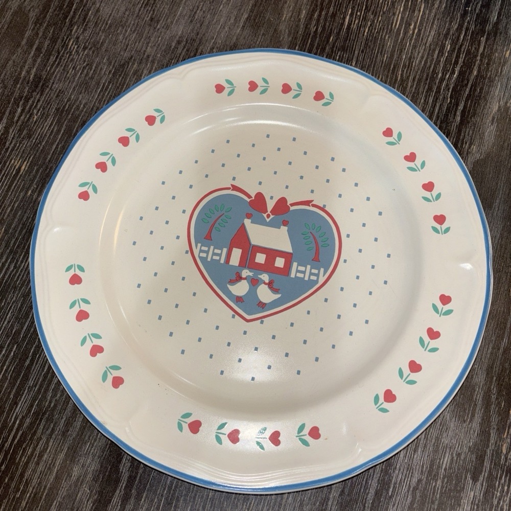 Vintage Baker Hart Stuart Pink Ribbon Goose Heart Plate 12inch